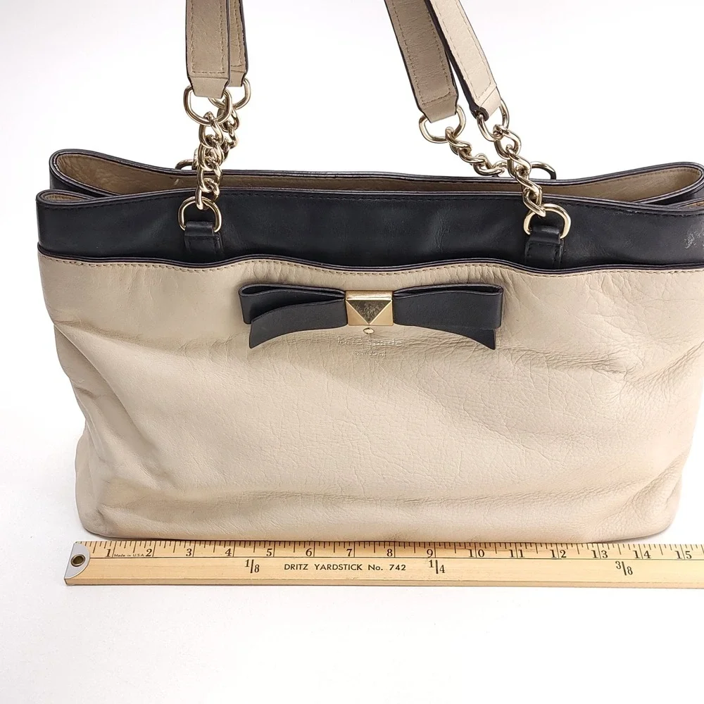Kate Spade New York‎ Hancock Park Cream Black Leather Bow Tote Shoulder Bag